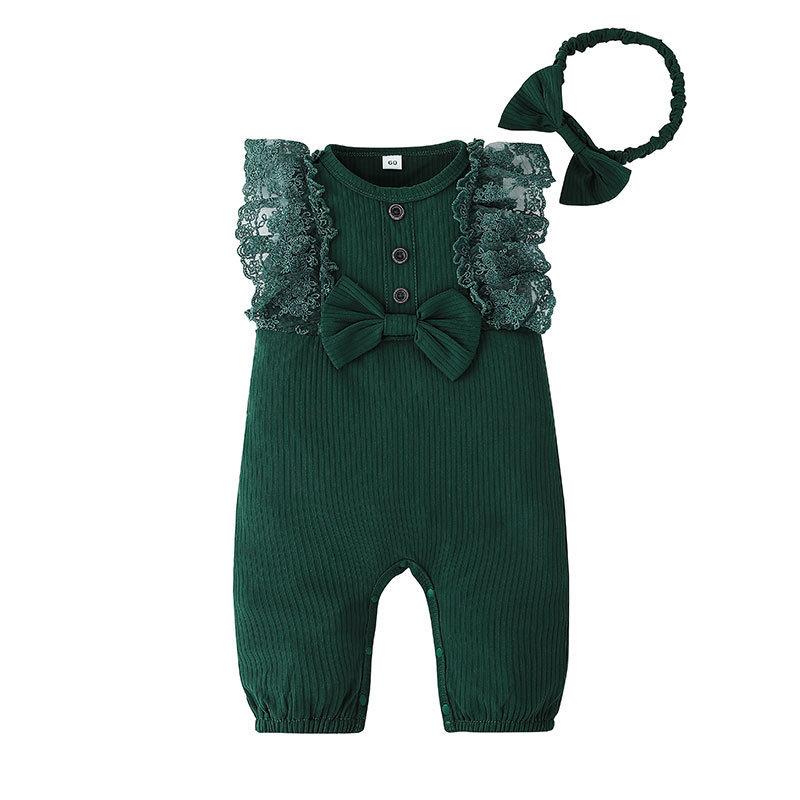 Baby Girls Romper Summer Sweet Lace Ruffled Sleeveless Jumpsuit Casual Outfits For 1-2 Years Old Infant HA22019B 12-18M 90CM