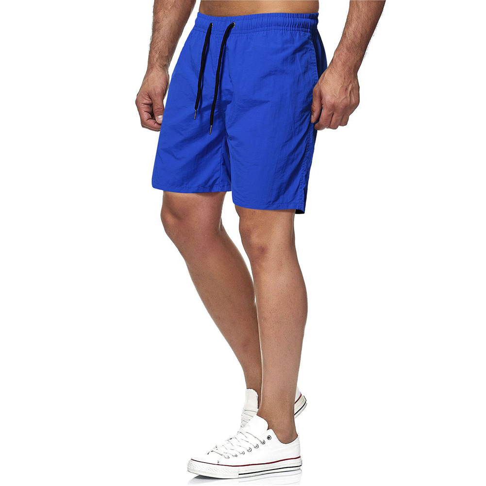 Men Sports Shorts Quick-drying Solid-color Fitness Pants Beach Casual Cropped Pants blue XL