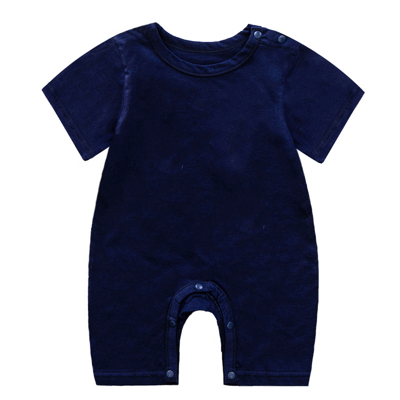 Summer Short Sleeves Jumpsuit For Newborns Simple Solid Color Cotton Jumpsuit For 0-3 Years Old Boys Girls navy blue 0-6M 59cm
