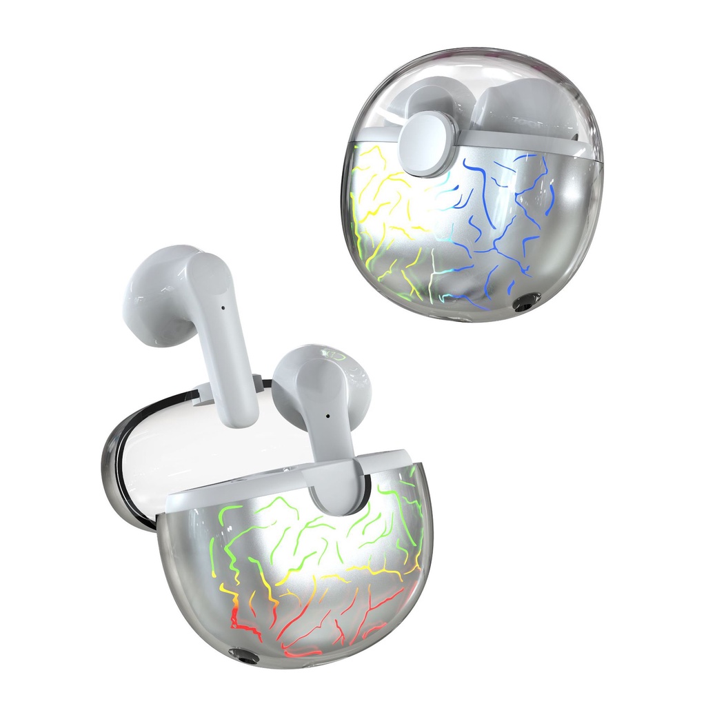 Vg58 Bluetooth-compatible  Headset Fashion Tws Colorful Breathing Light Semi-in-ear Transparent Warehouse Wireless Sports Headphones White