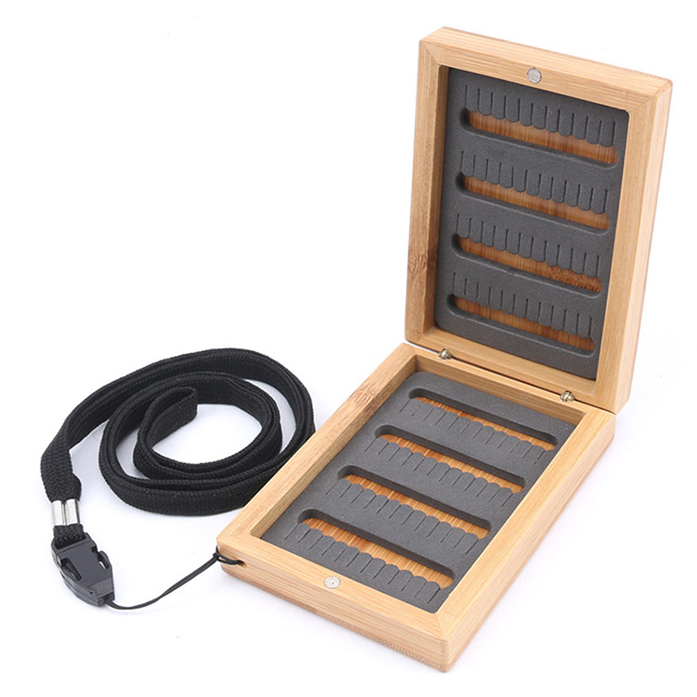 Fishing Tackle Box Wooden Bamboo Fly Fishing Bait Box Small with rope