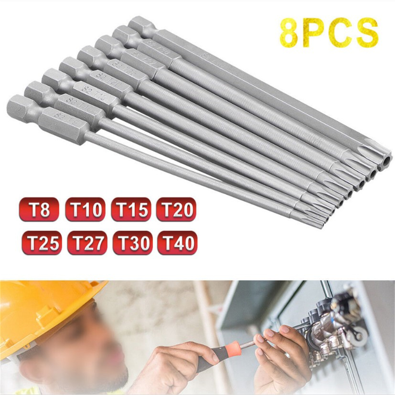 8Pcs Screwdriver Bit With 1/4'' Shank 150mm 200mm Screw Wrench Magnetic Star T8 T10 T15 T20 T25 T27 T30 T40 150mm