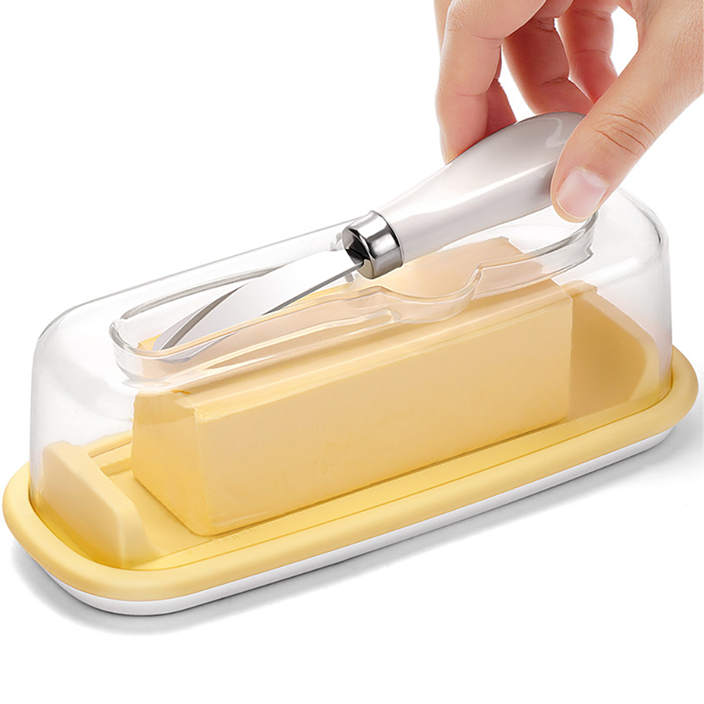 Silicone Butter Dish With Knife Dishwasher Safe Butter Keeper Kitchen Utensils With Transparent Lid yellow