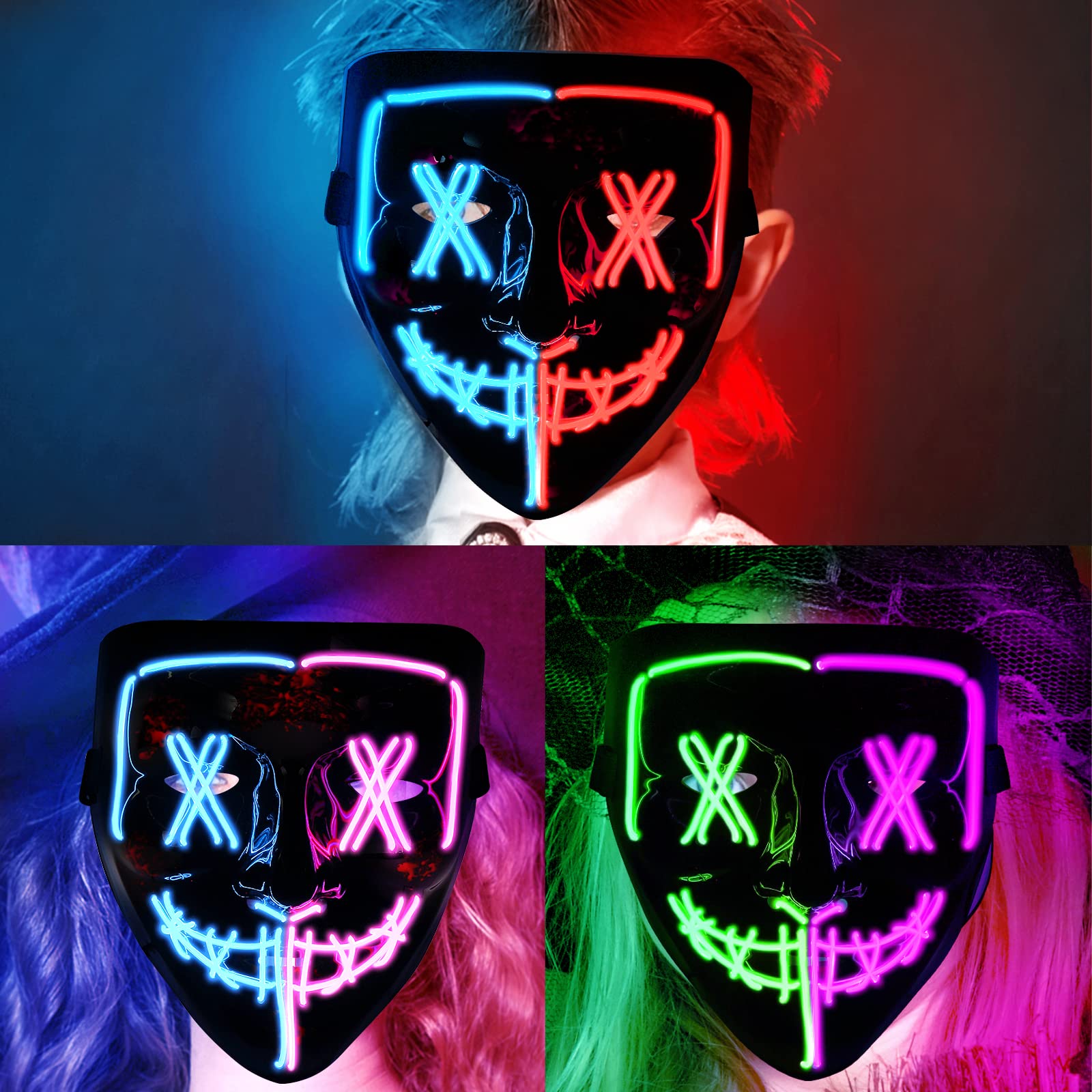 US CYNDIE 3PACK Halloween Scary Mask LED Mask