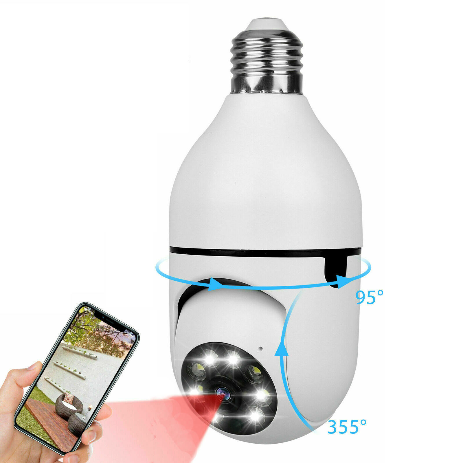 2-in-1 Home Wifi Camera Light Bulb 360 Degree IP66 Waterproof Wireless White