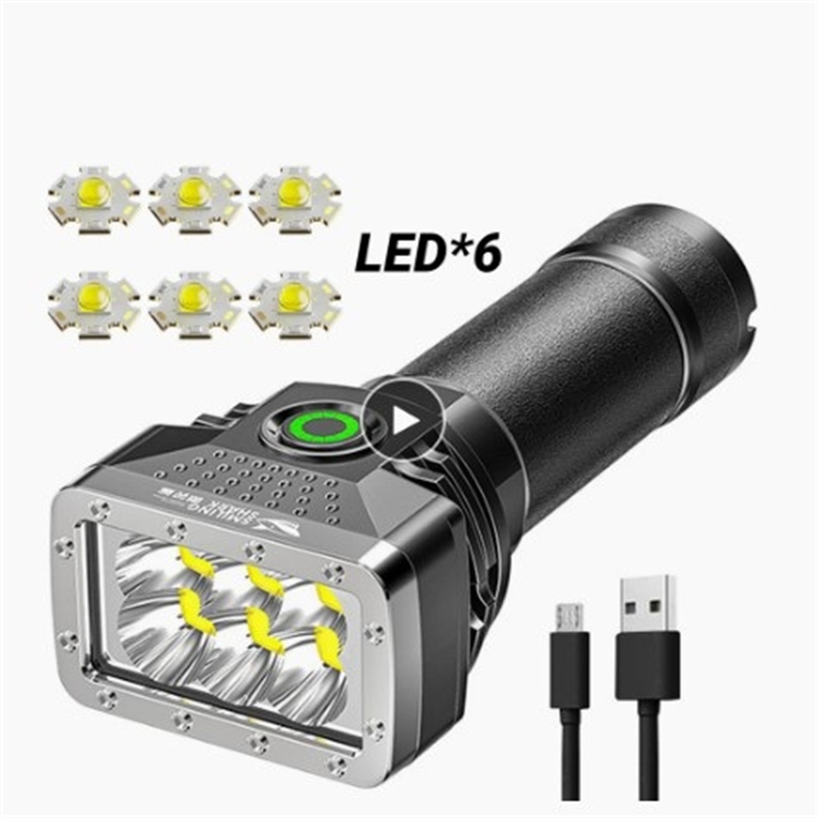 6led Flashlight Usb Rechargeable Power Display Powerful Emergency Light Torch
