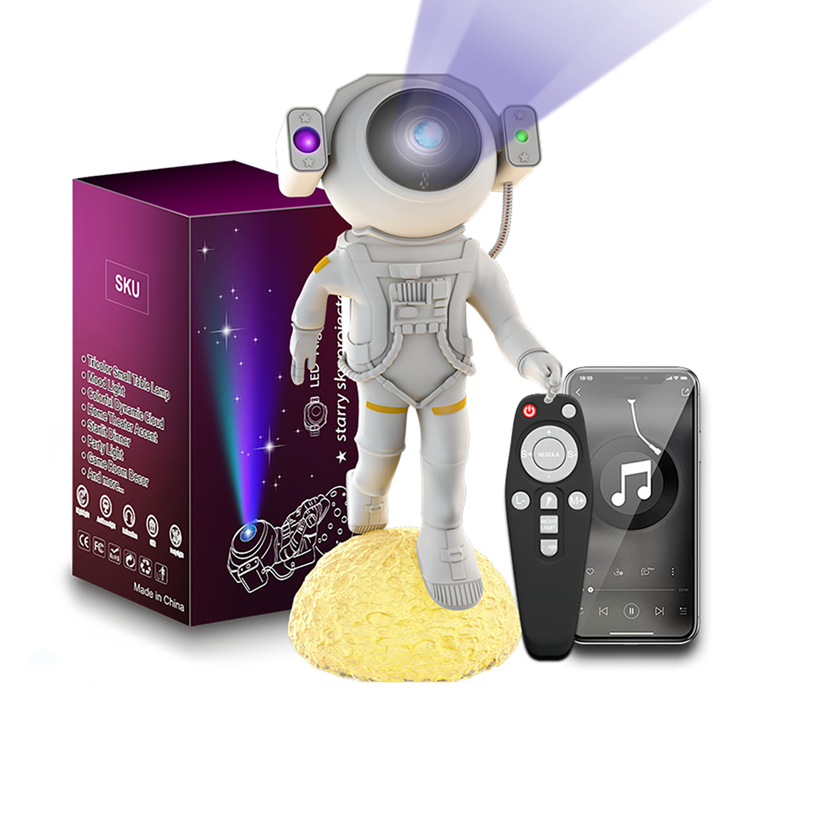 Astronaut Projector Night Light With Remote Control Timer Adjustable Projection Angle Astronaut Light For Bedroom Gaming Room Home Theater Office Desk colorful package