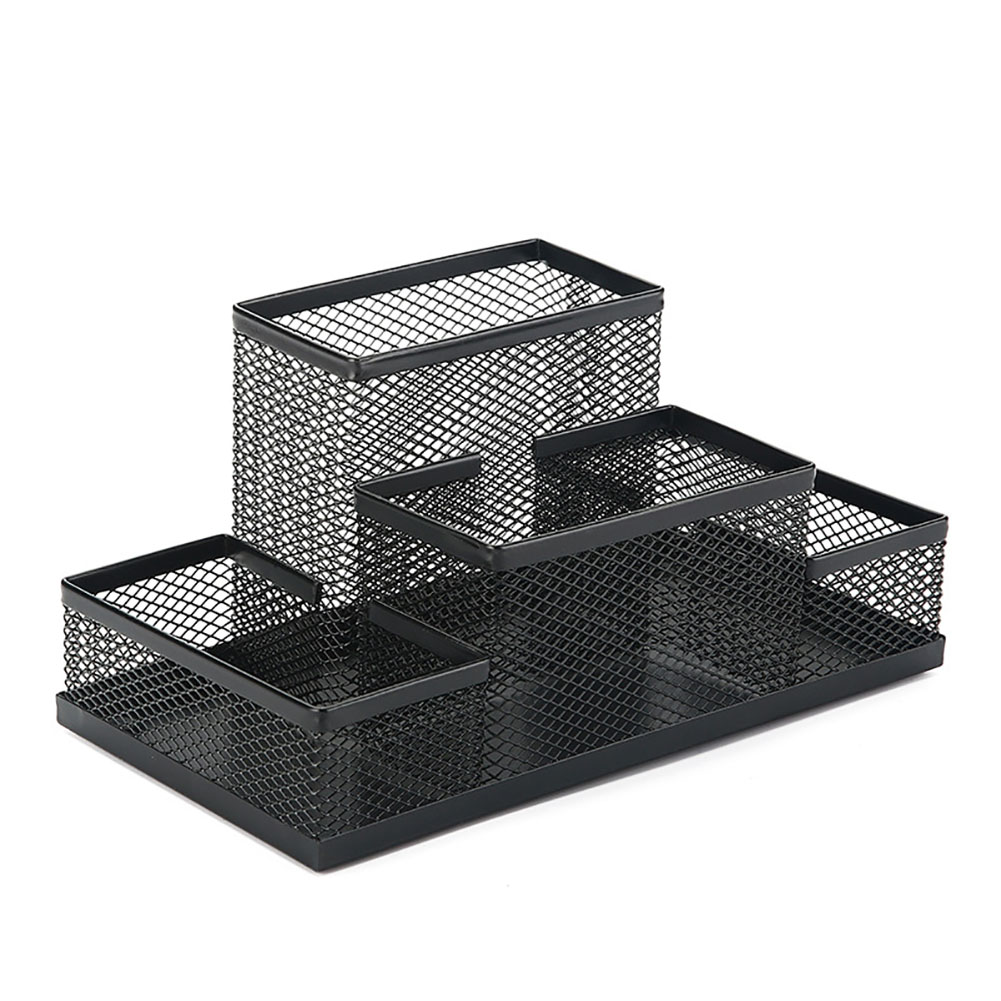 Mesh Desk Organizer Desktop Pen Holder 4 Compartments Metal Stationary Organizer Desk Caddy For Office Home black