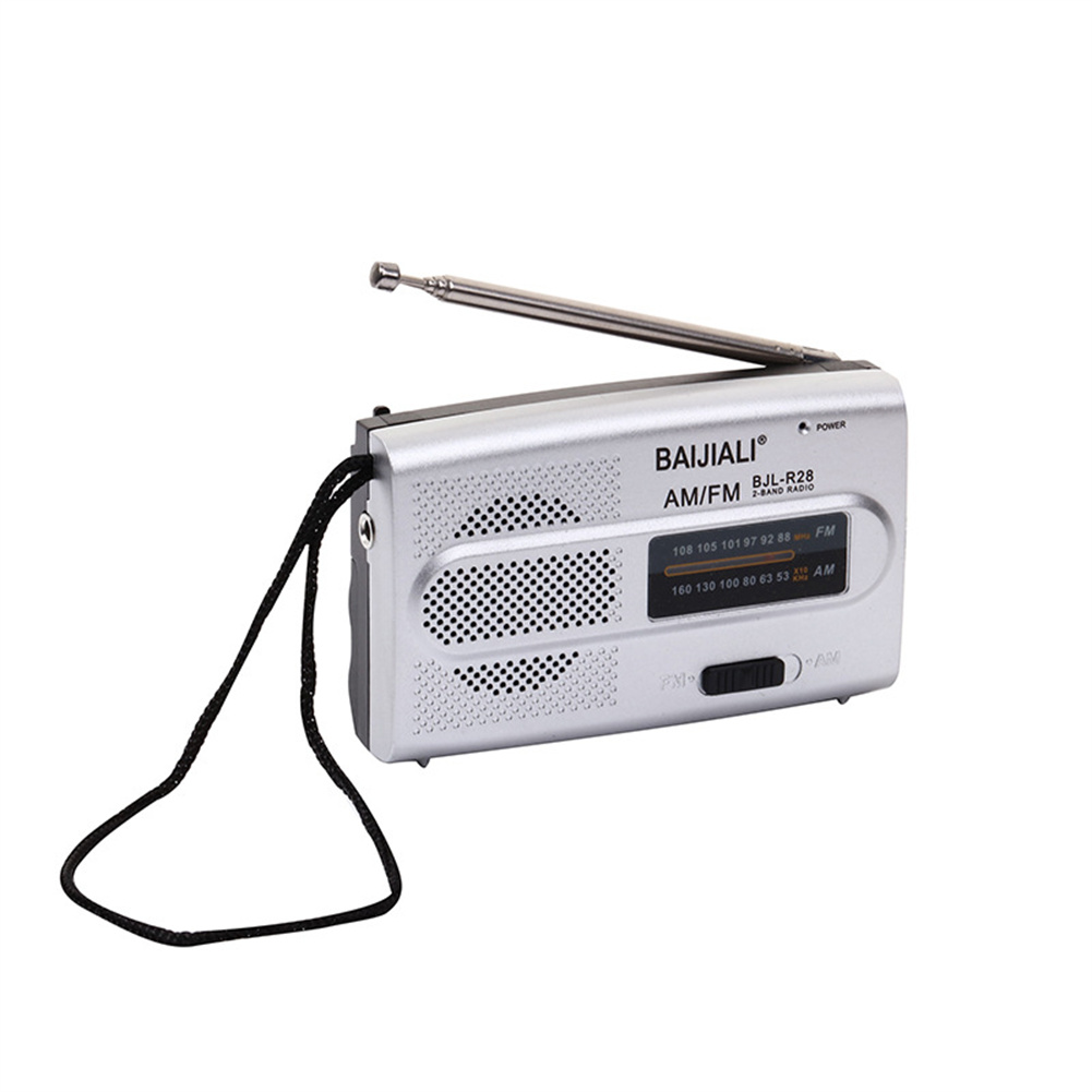 BC-R28 AM FM Radio Telescopic Antenna Radio Speaker Battery Operated Portable Radio Best Reception For Elder Home silver