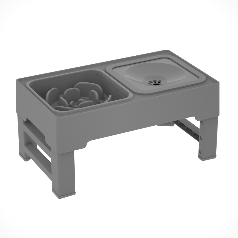 US 4 Sizes Bowl Stand Feeder Adjustable Heights Stainless Steel Food Water Bowls For Large Medium Small Cats Dog slow food bowl, gray