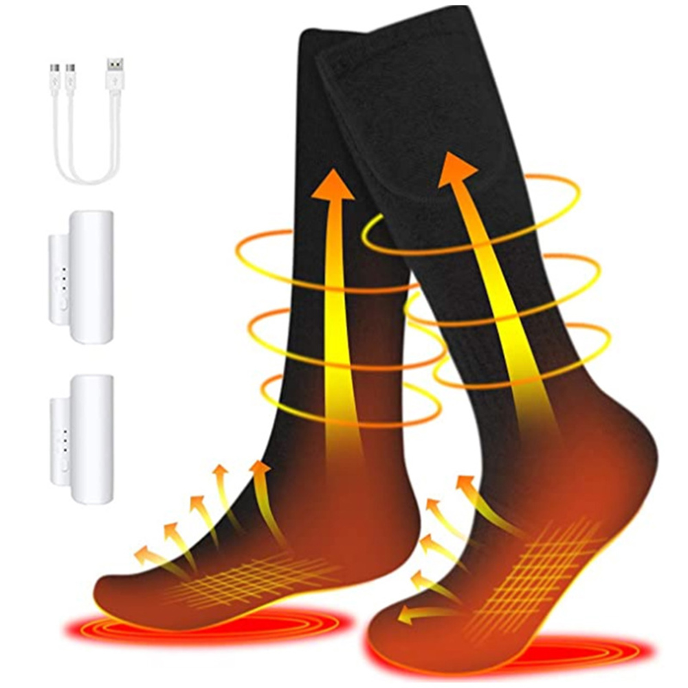 1 Pair Electric Heated Socks Pure Cotton Sports Foldable Rechargeable