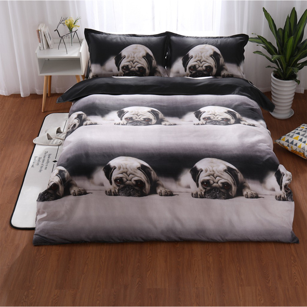 3pcs/2pcs 3D Cute Animal Dog Pug Print Bedclothes Delicate Soft Bedding Set as shown