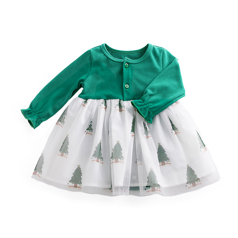 Baby Long Sleeves Romper Mesh Skirt Round Neck Breathable Cotton Bodysuit Skirt For 0-3 Years Old Girls green 0-3M 59