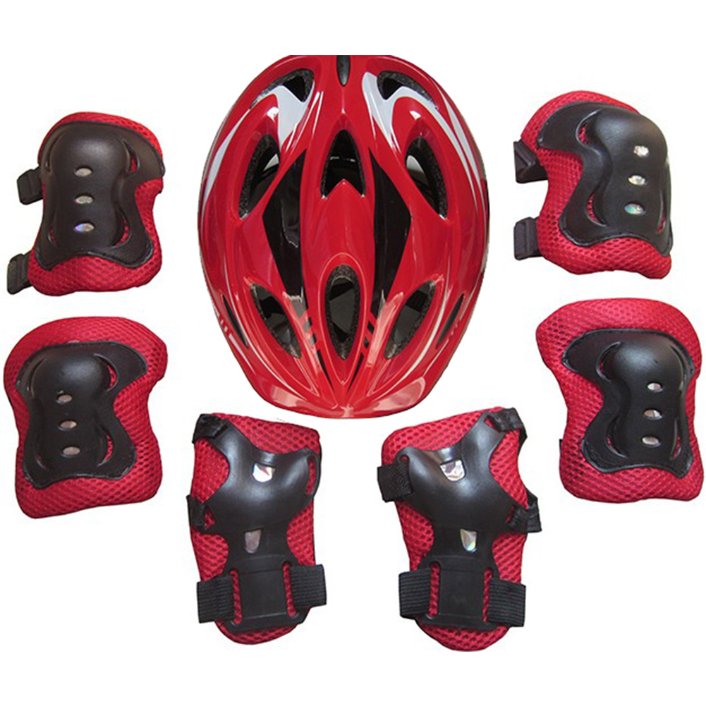 Kids Adjustable Bike Helmet Protect Set with Knee Elbow Wrist Guard for Cycling Biking Skateboard  red_Children