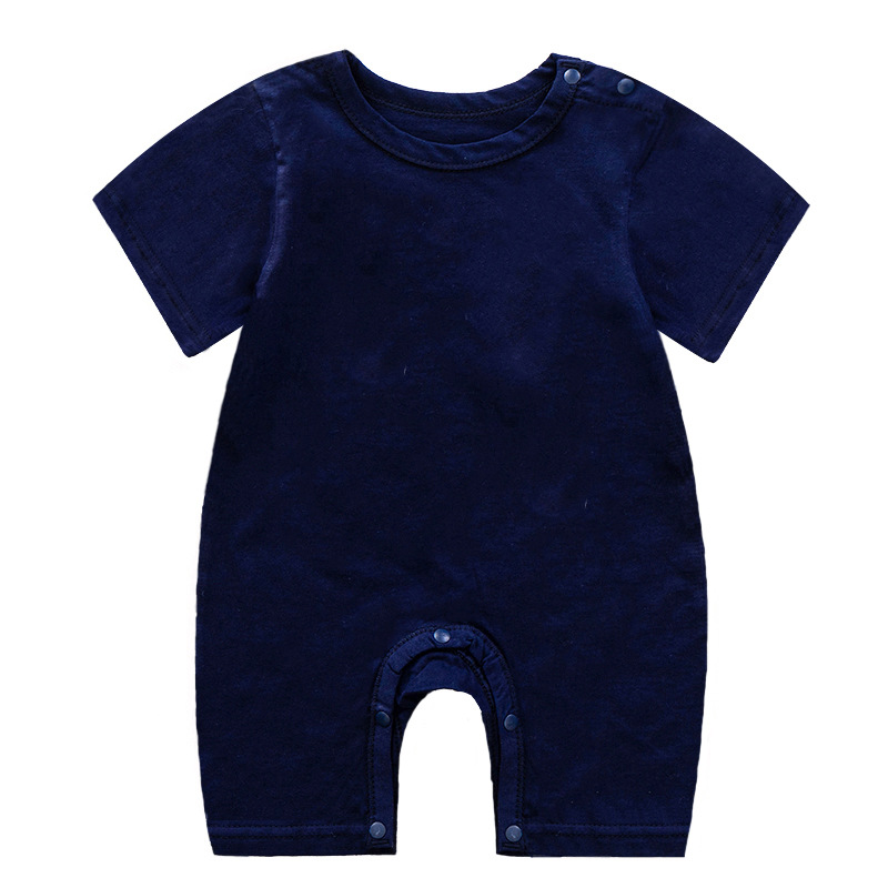 Summer Short Sleeves Jumpsuit For Newborns Simple Solid Color Cotton Jumpsuit For 0-3 Years Old Boys Girls navy blue 6-9M 66cm