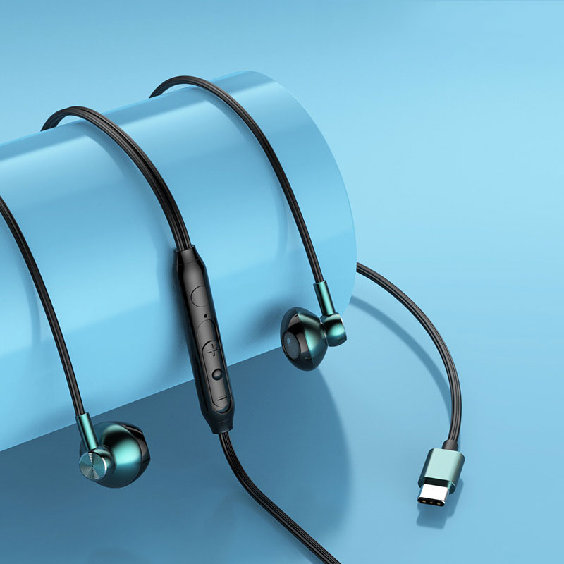 Wire Control Headset Type-c Hifi Sound Universal K Song Stereo Game Earphones With Microphone For Phones Tablets green