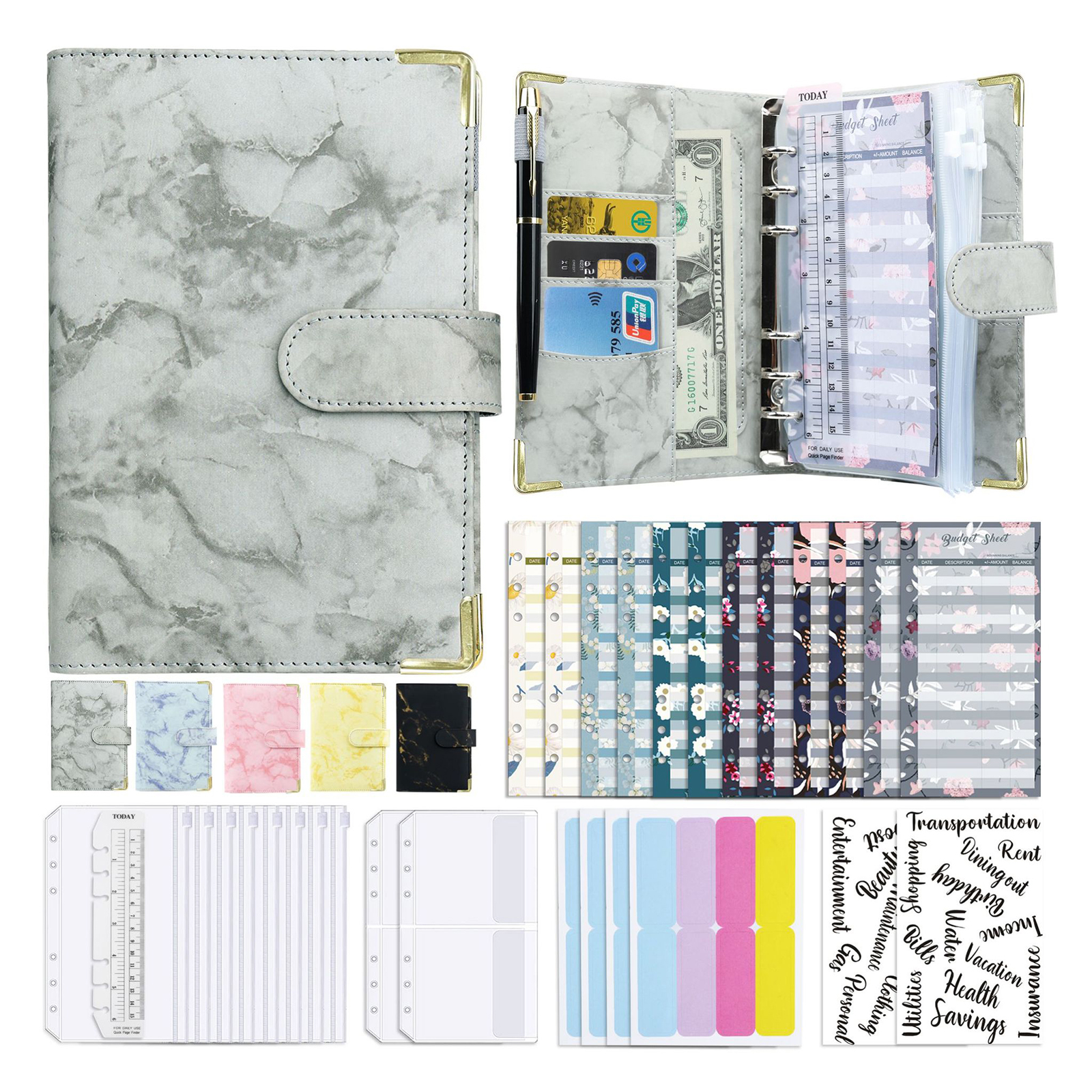 A6 Budget Financial Planner Notebook Loose Leaf Paper Binder Cover Journal Money Envelopes Organizer