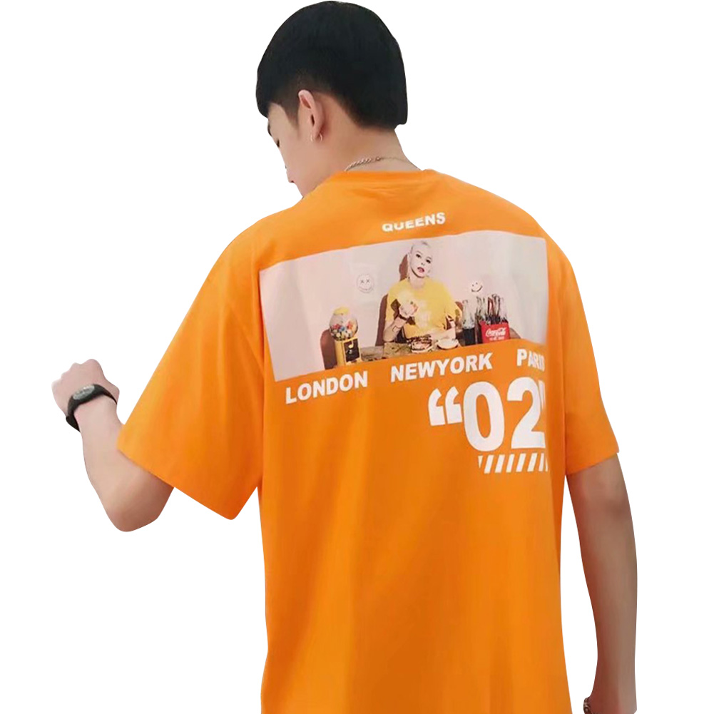 Men Women T-shirt Summer Oversize Printing Short Sleeve Shirt Orange_XL