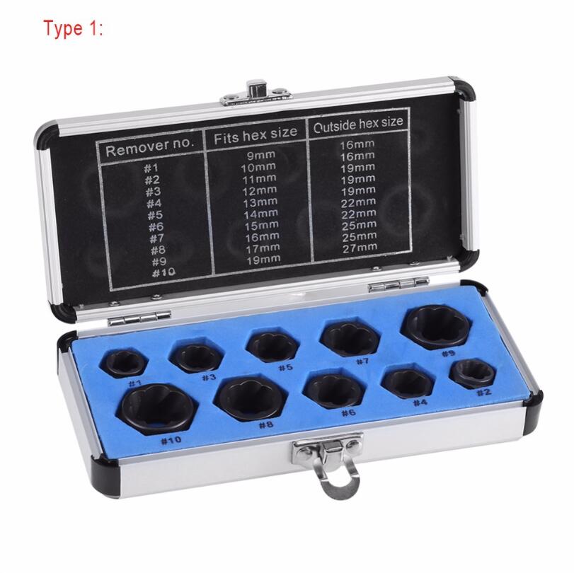 10pcs/Set Damaged Bolts Nuts Screws Remover Extractor Removal Tools Set Threading Tool Kit Black Nuts ;