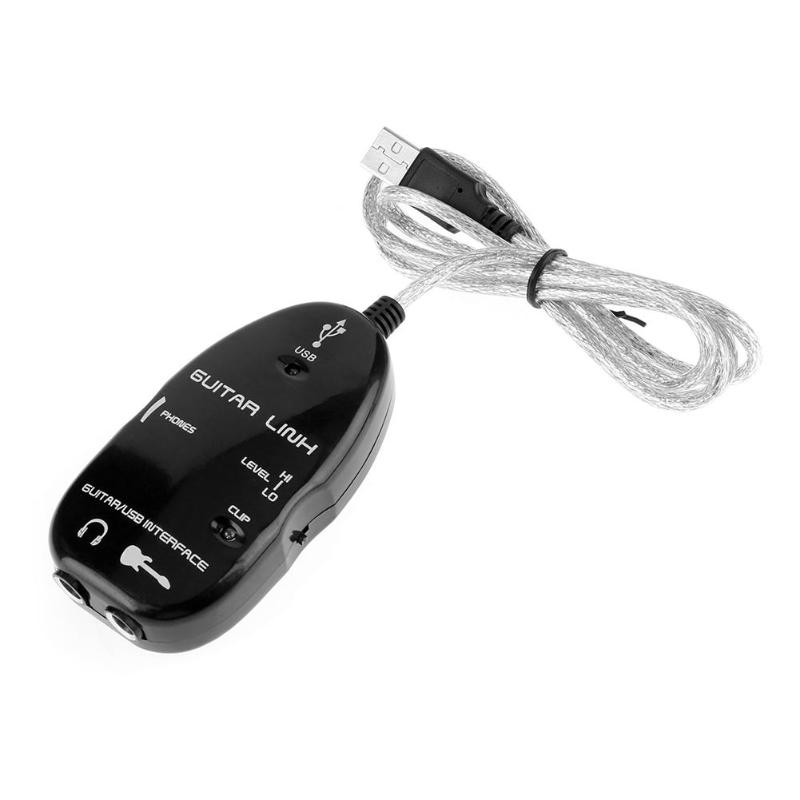 Guitar to USB Sound Player Sound Card Effector Interface Link Audio Cable Music Recording Adapter black