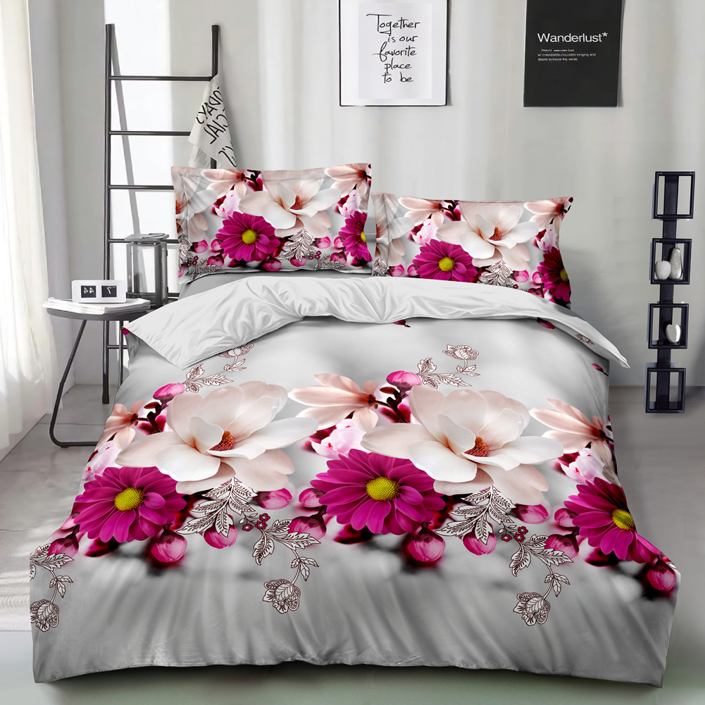 4Pcs/Set 3D Printed Stylish Bed Set Bed Sheet Quilt Cover Pillowcases Wedding Housewarming Decoration