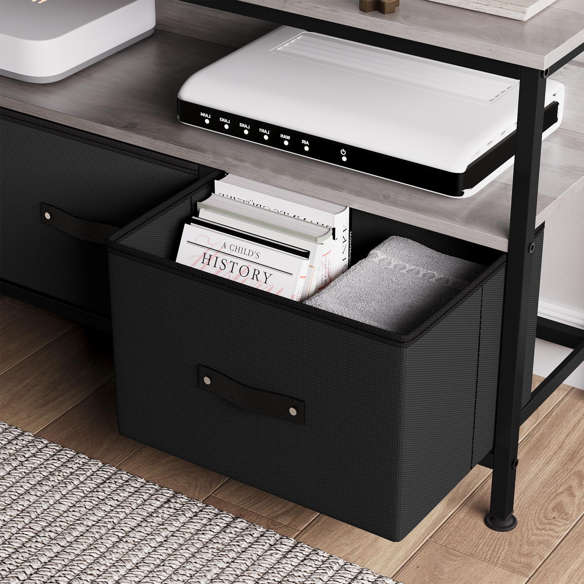 US GARVEE TV Stand 55 Inch Rustic TV Console Table with 3 Tier Storage Shelves Entertainment Center TV Console Table with 2-Drawers for Televisions Black