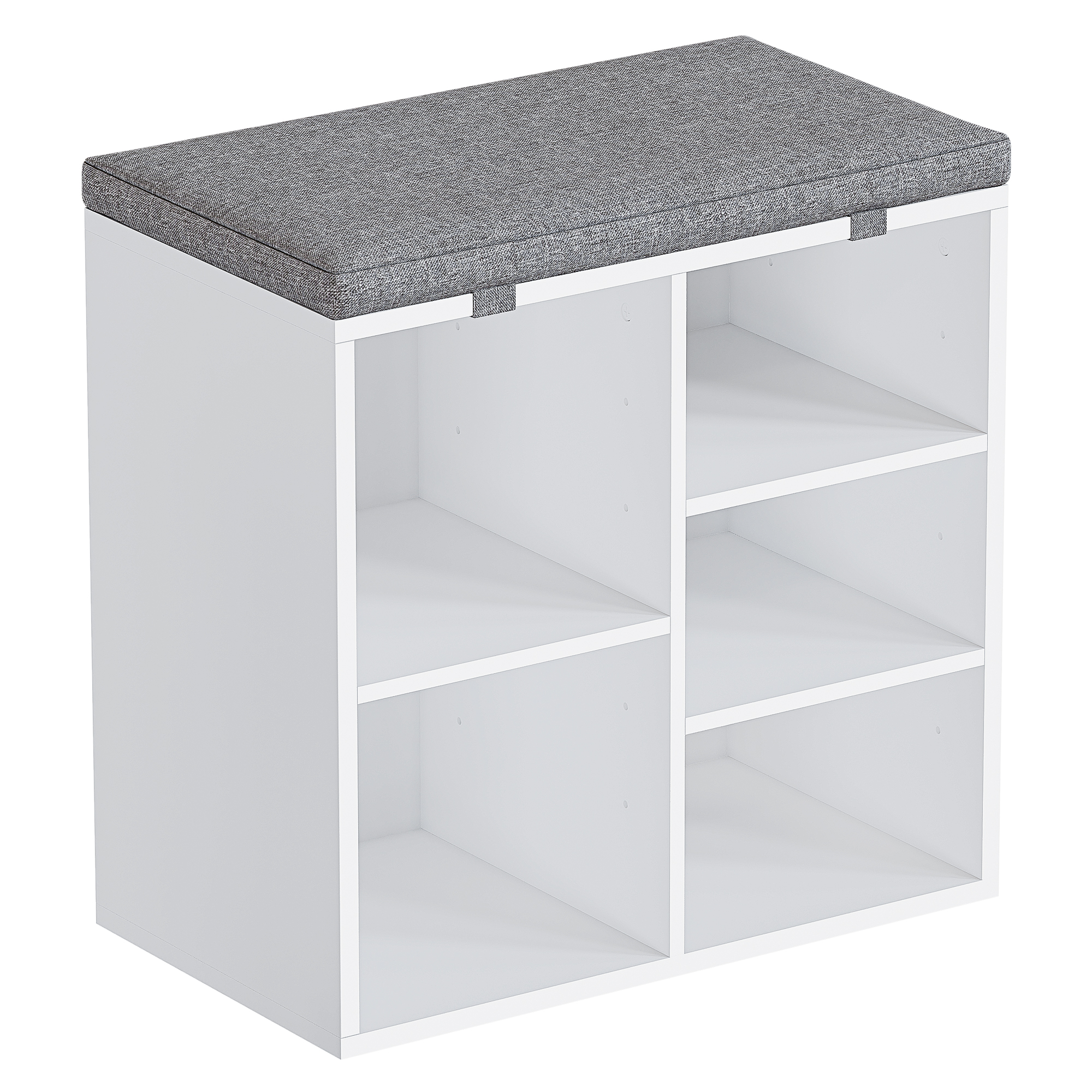 US GARVEE Shoe Storage Bench, Shoe Rack with 5 Cubby Organizers, Shoe Bench with Removable Foam Pad Seating Cushion and Adjustable Shelves for Dorm, Bedroom, Entryway Hallway, and Living Room(White,20
