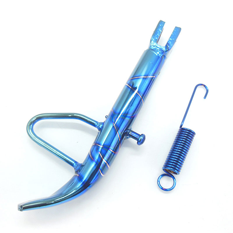 Motorcycle kickstand Electric Scooter Single Side Stand Leg Motorcycle refit pedal Electroplating temple [striped blue]