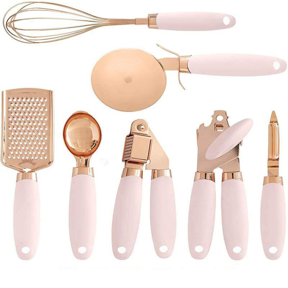 1 Set Stainless Steel Kitchen Tableware Set With Hanging Hole Design Cooking Utensils Pink