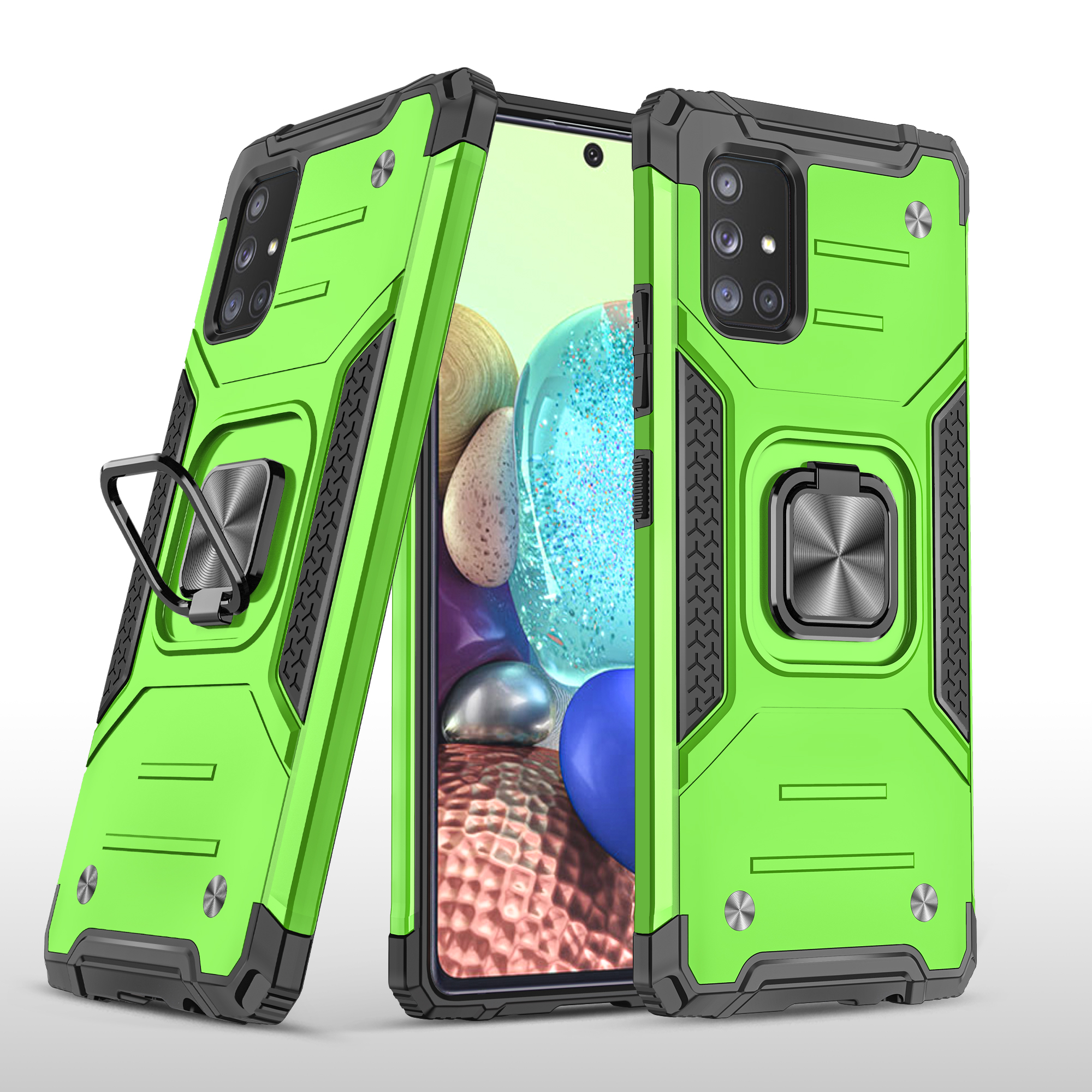 Mobile Case with Bracket TPU PC for Samsung A71 5G Anti-drop All-inclusive PVC Bag green