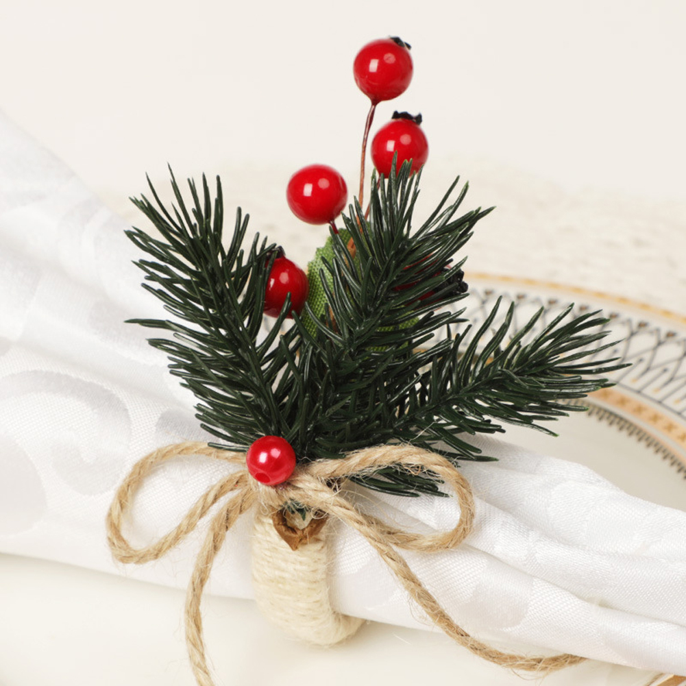 Christmas Napkin Ring Simulation Berry Branches Flax Tissue Paper Holder