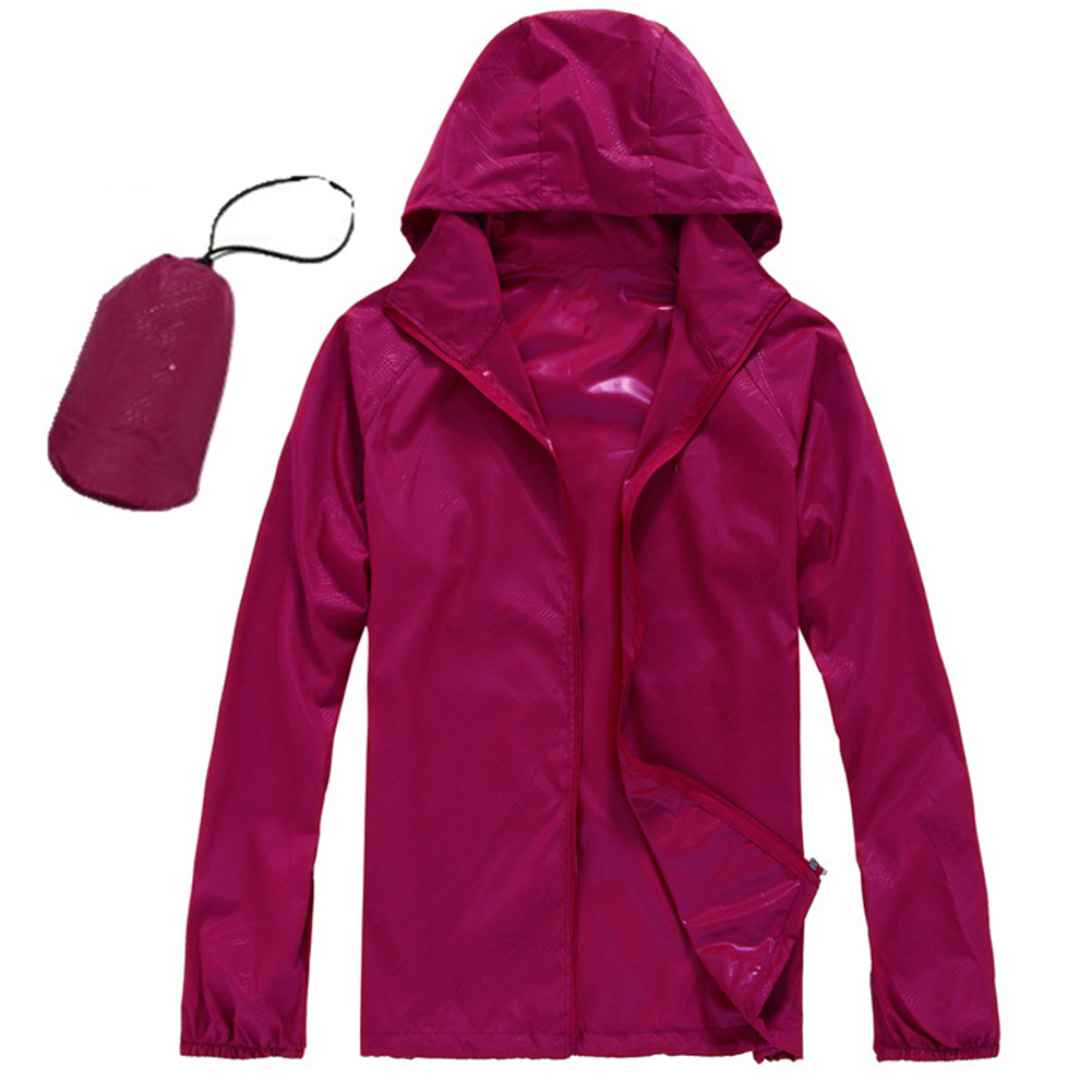 Outdoor Hooded Windbreaker Jacket For Men Women Sunscreen Windproof Quick-drying Large Size Coat For Fishing Cycling Fuchsia M