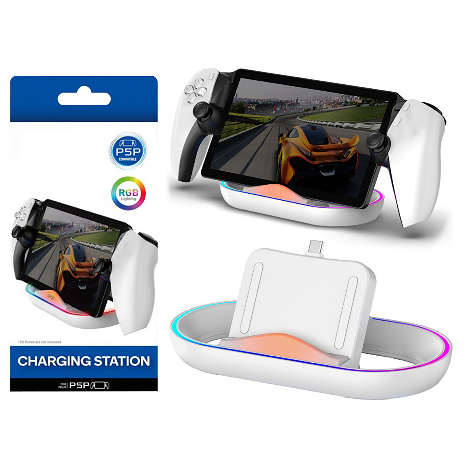 Charging Dock Station Handheld Stand Holder With RGB Light Charging Stand USB Type-C Charging Dock Compatible For PS5 Portal Handheld Game Controller White