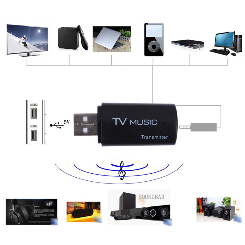Mini Music Audio Transmitter 2.1 Wireless Audio Music Stereo Transmit Dongle Transmitters for Television Computer DVD MP3 black