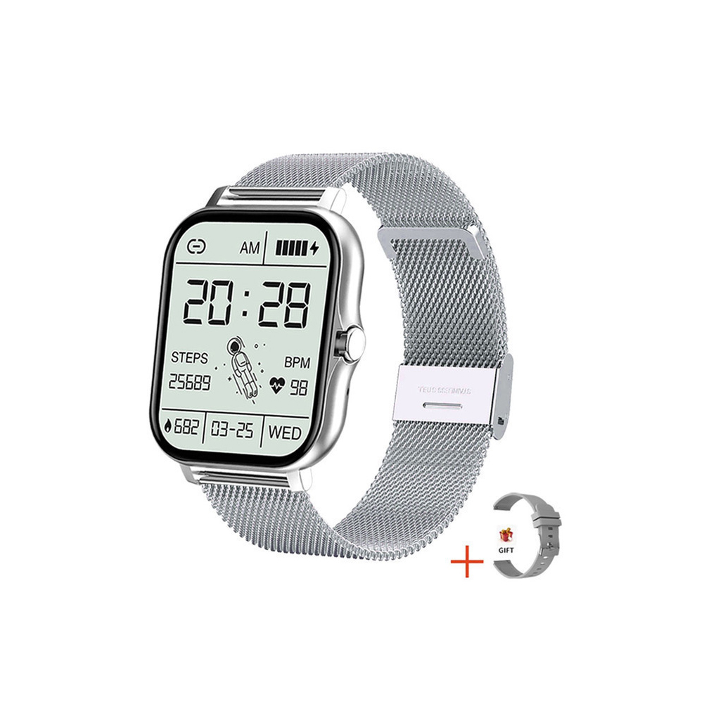 Best Deal Y13 1.69 inch Smart Watch Heart Rate Blood Oxygen Blood Pressure Monitor Waterproof Fitness Watch Silver Steel Belt