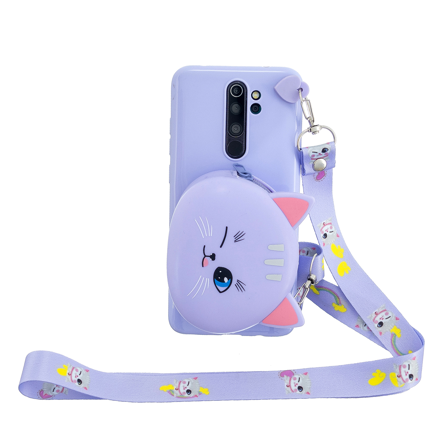 For Redmi Note 8/8T/8 Pro Cellphone Case Mobile Phone Shell Shockproof TPU Cover with Cartoon Cat Pig Panda Coin Purse Lovely Shoulder Starp Purple