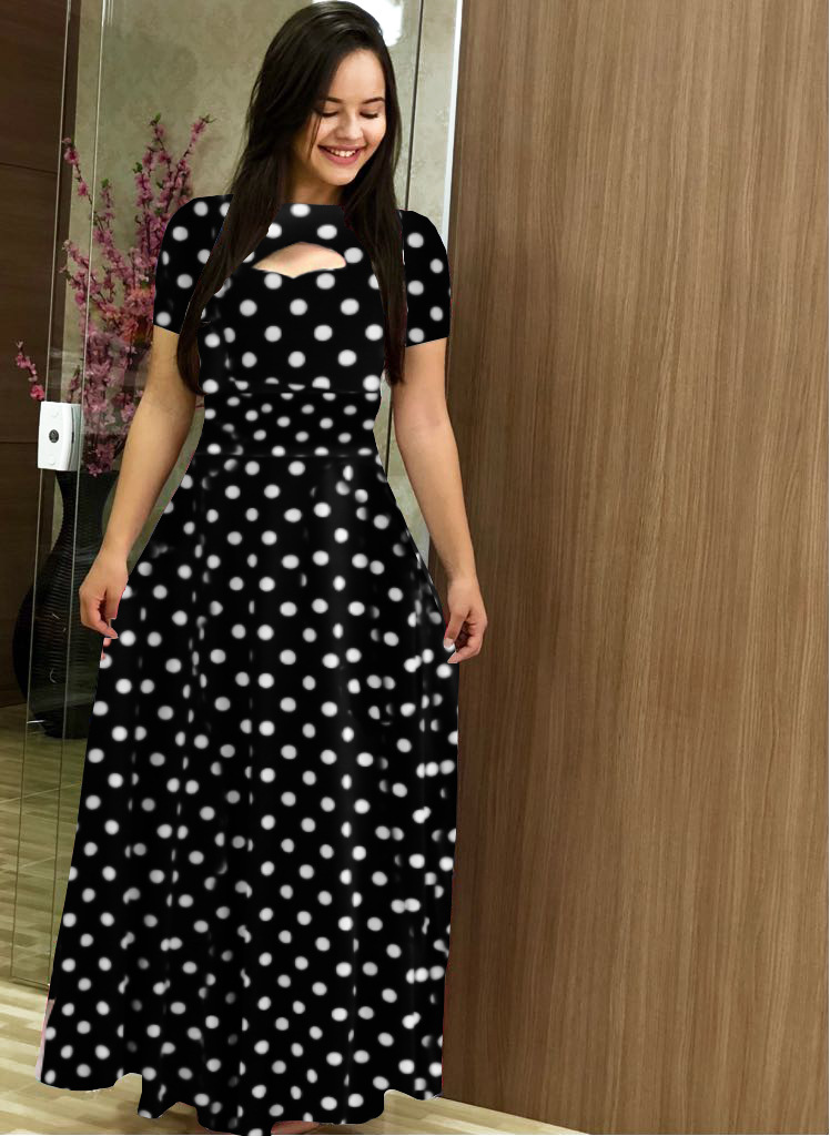 Summer Women Short Sleeves Dress Round Neck Hallow Out Digital Printing Large Swing Long Skirt Casual Large Size Dress F short sleeve XL