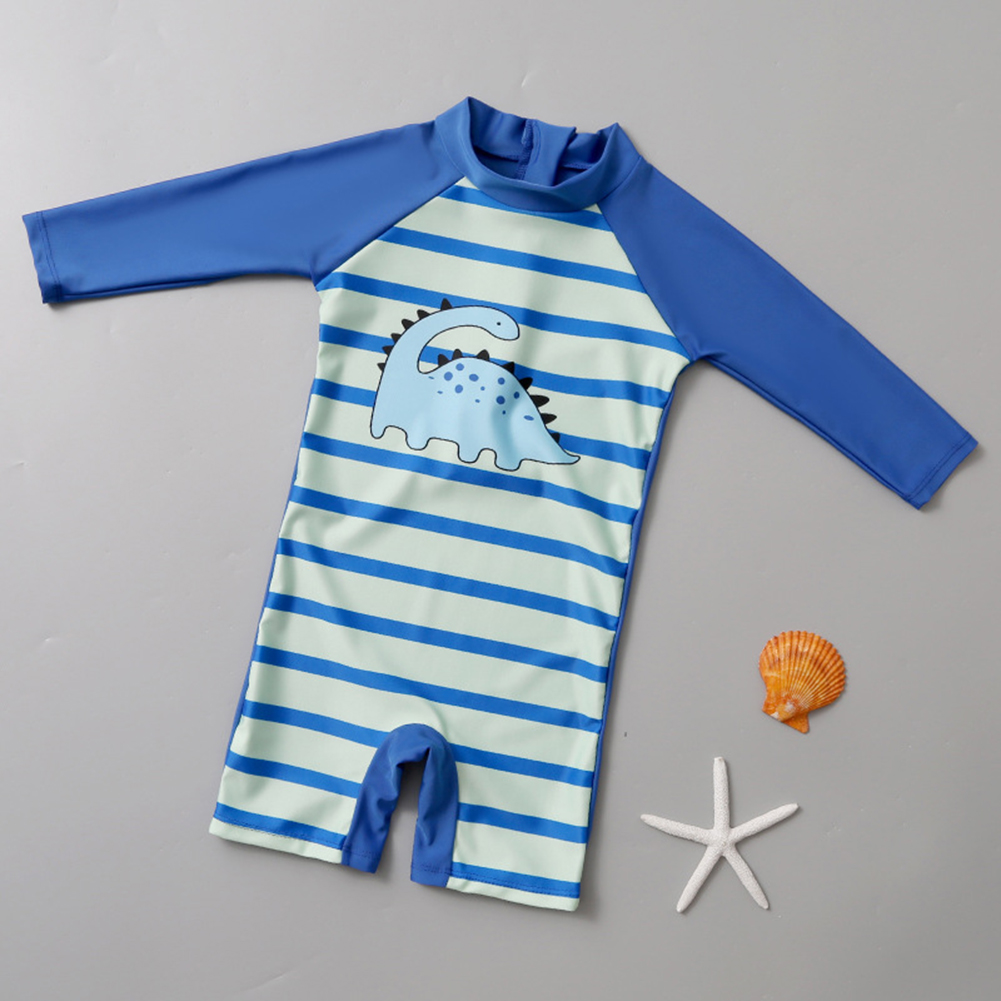 Boys Toddler Swimsuit Long-sleeved Sunscreen Striped Bathing Surfing Suit Quick-drying One-piece Swimsuit sapphire 5-6Y L