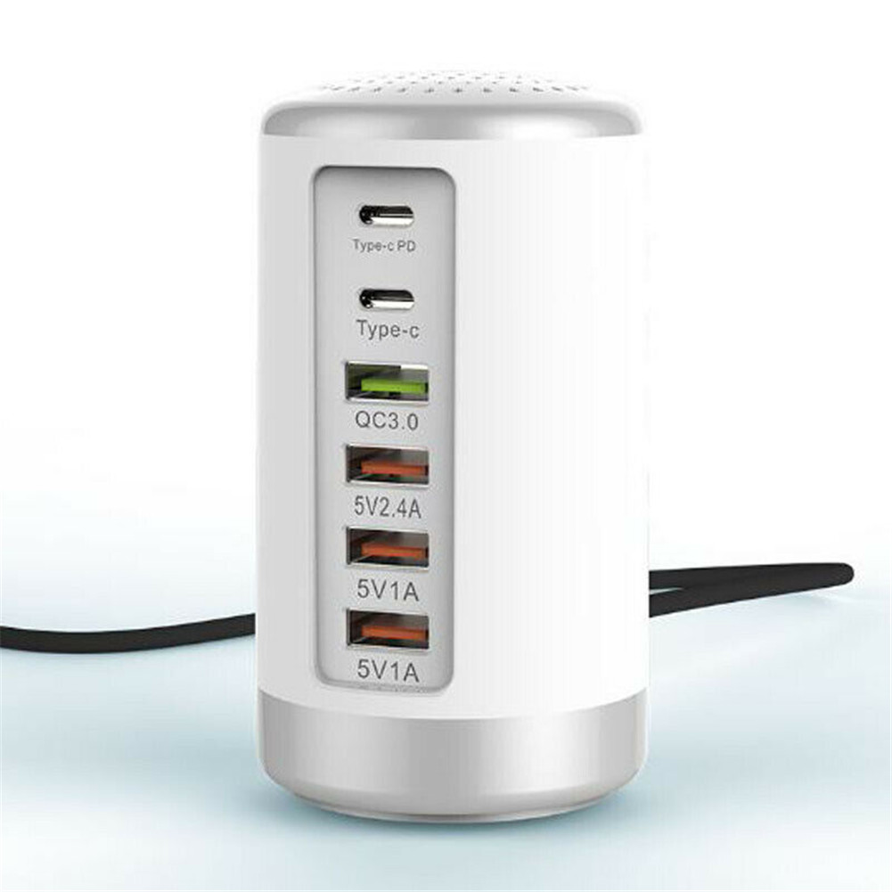 65WPD High Power Fast Charge QC3.0 + PD Fast Charge 6-port USB Smart Charger US Plug white