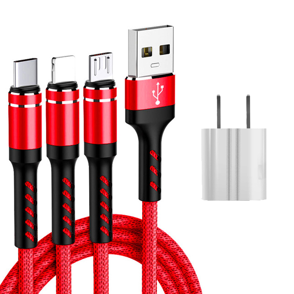 SIMU 1.2 M Data Cable Of One For Three Woven Cylindrical Mobile Phone Charging Cable With Plug Set red