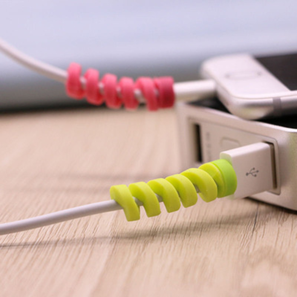 Data  Cable  Protective  Cover Mobile Phone Charging Cable Anti-breaking Threaded Silicone Sleeve random