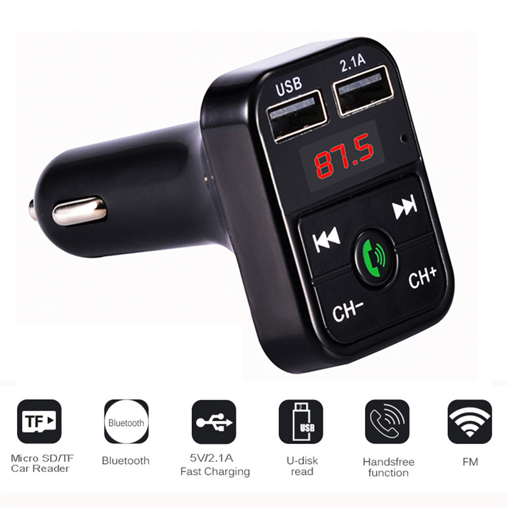 Bluetooth-compatible 5.0 Fm Car  Transmitter Wireless Audio Receiver Hands-free Calling 2.1a Mp3 Player Dual Usb Fast Charger black