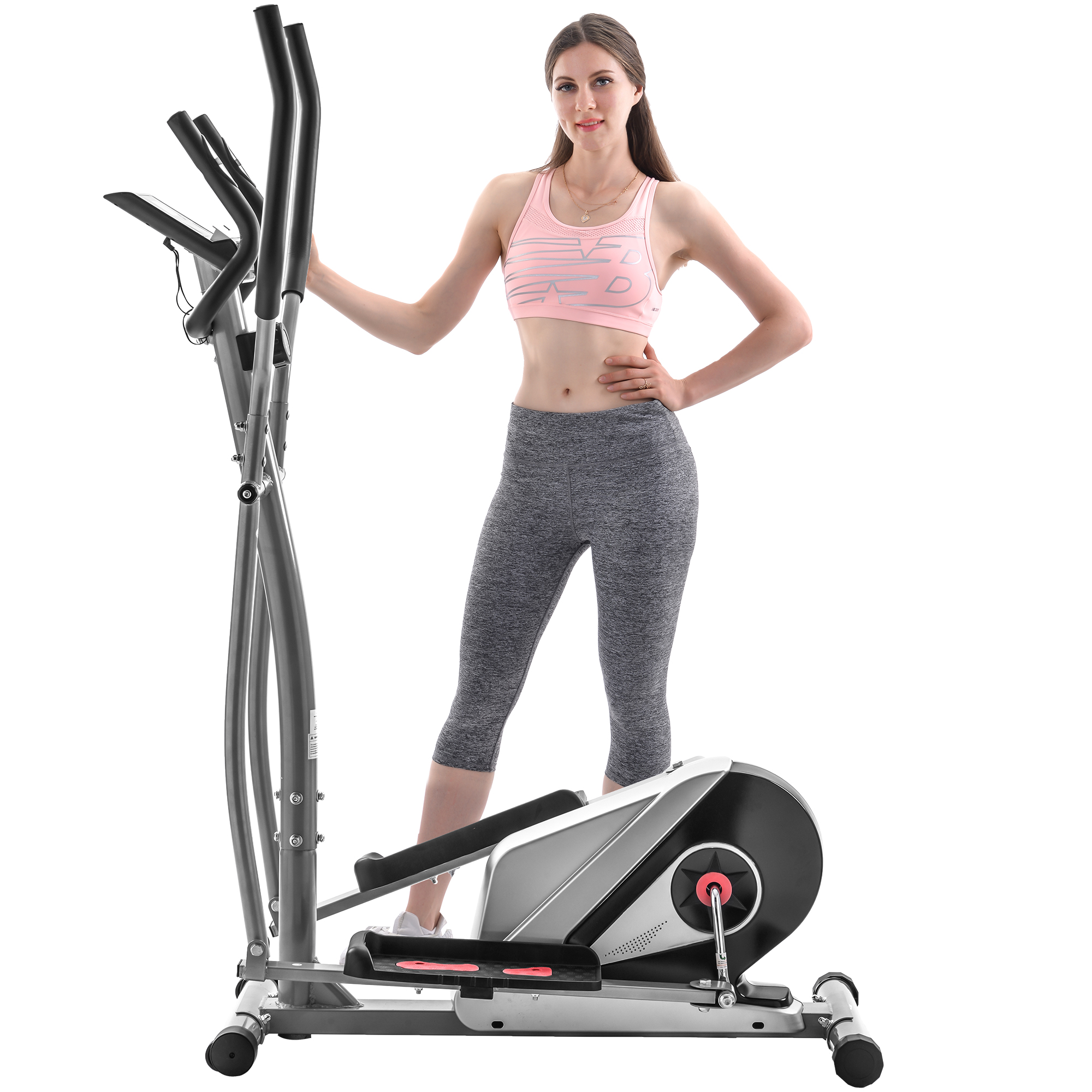 [US Direct] Elliptical Machine Trainer Magnetic Smooth Quiet Driven with LCD Monitor, Home Use, Silver