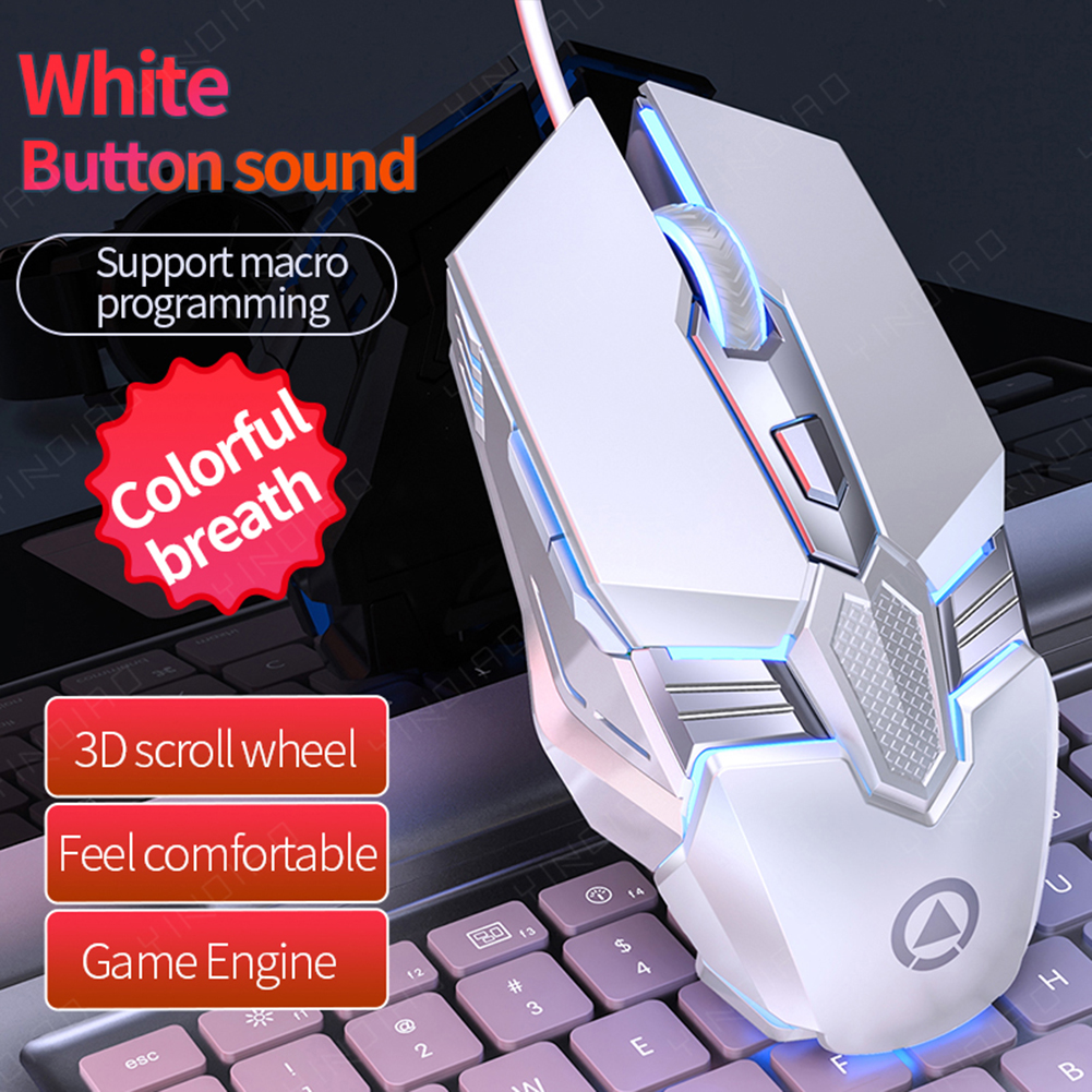3200DPI Adjustable Usb Glowing Wired G12 Mouse Game Macro Programming Computer Optical Mouse 6 Keys Gaming Mouse White audio version