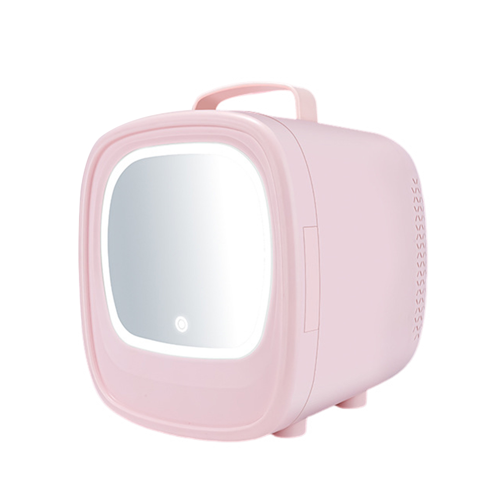 6L Mini Skincare Fridge With LED Lighted Mirror, Cooler And Warmer, Portable Personal Beauty Refrigerator For Refrigerating Make Up, Skin Care And Food pink