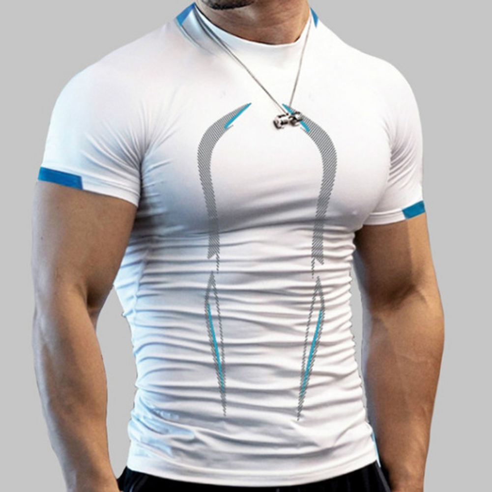 Men Summer Short Sleeves T-shirt Fashion Breathable Quick-drying Slim Fit Tops For Sports Fitness Training White 3XL