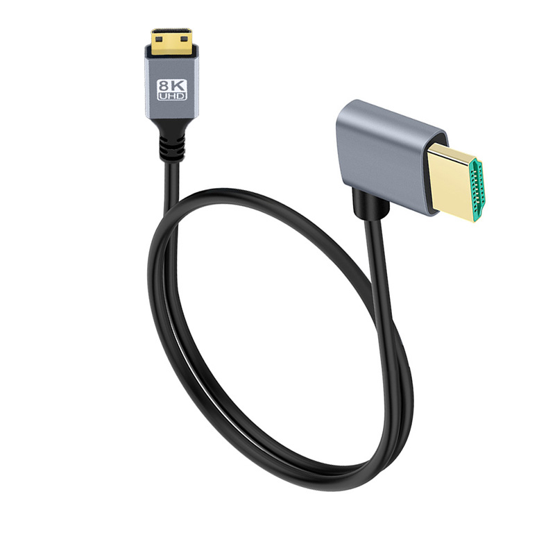 Mini HD Multimedia Interface To HD Multimedia Interface Cable Adapter 8K High Speed HD Thin Cable Right Angle Male To Male Cord For Tablet Graphics Video Card right Bend 1 meter