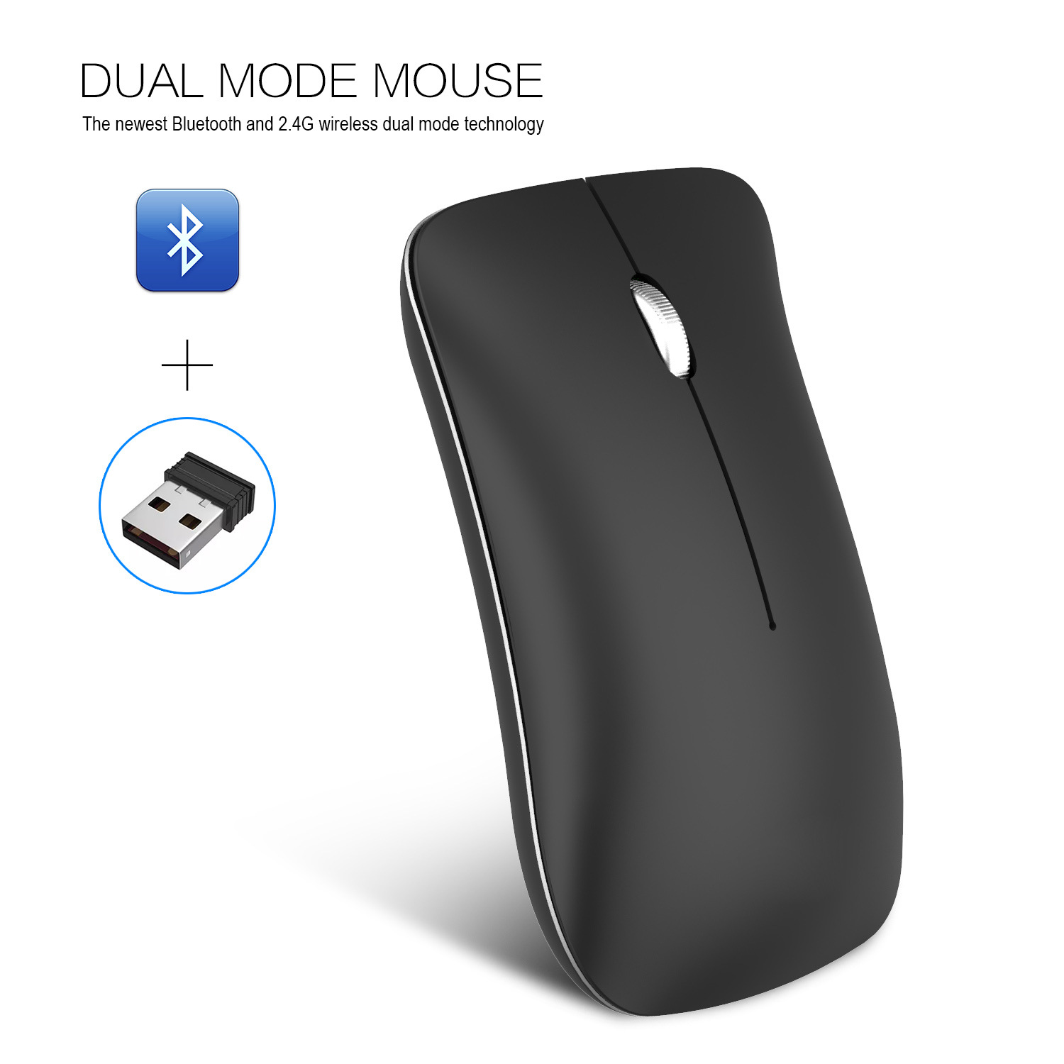 Wireless Bluetooth Mouse Rechargeable 2.4G USB Optical Vertical Ergonomic Dual Mode Mute Mouse black