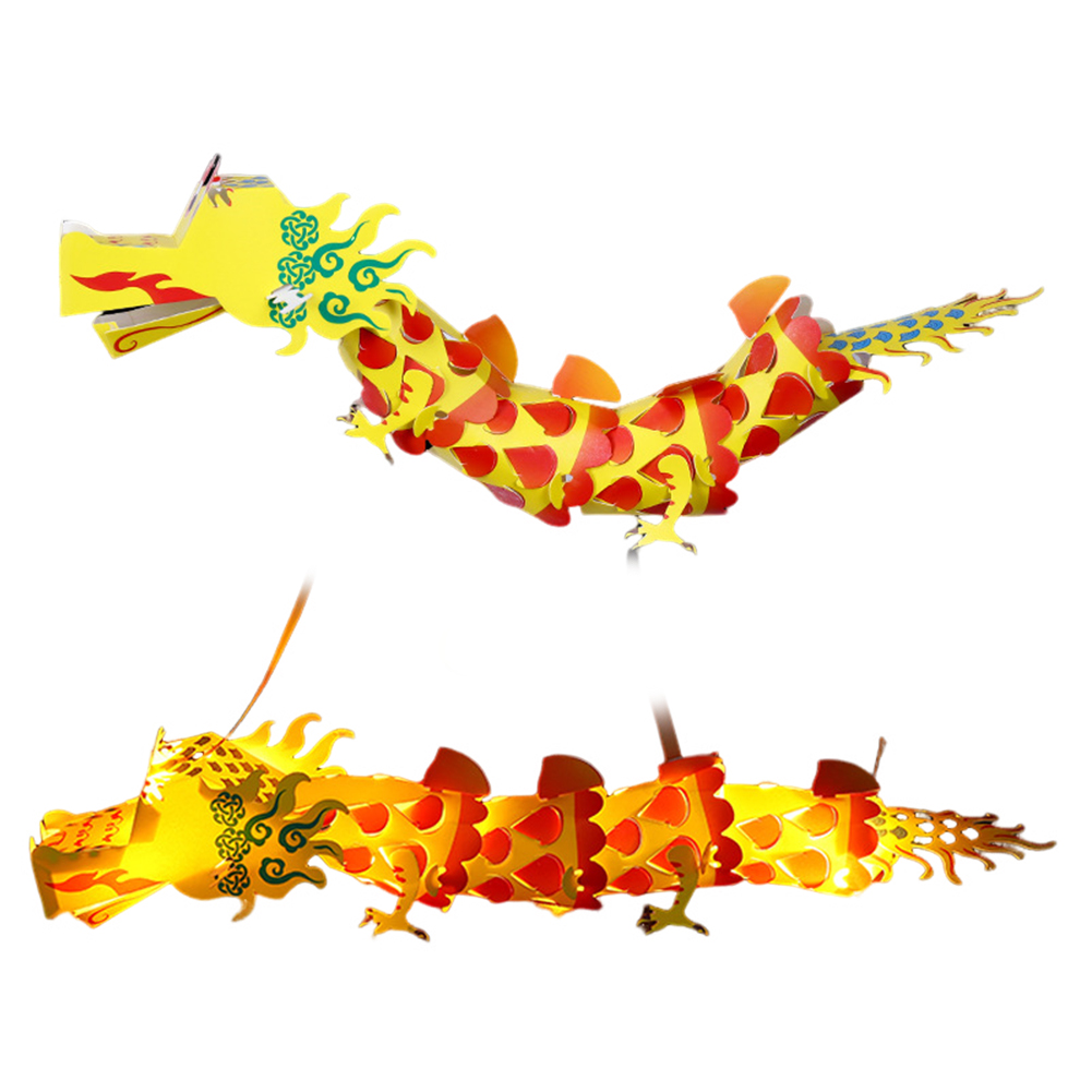 Chinese New Year Dragon Lanterns, Cartoon Dragon Dance Handmade DIY Paper Lantern Chinese Spring Festival Traditional Decoration For Boys Girls Gifts yellow