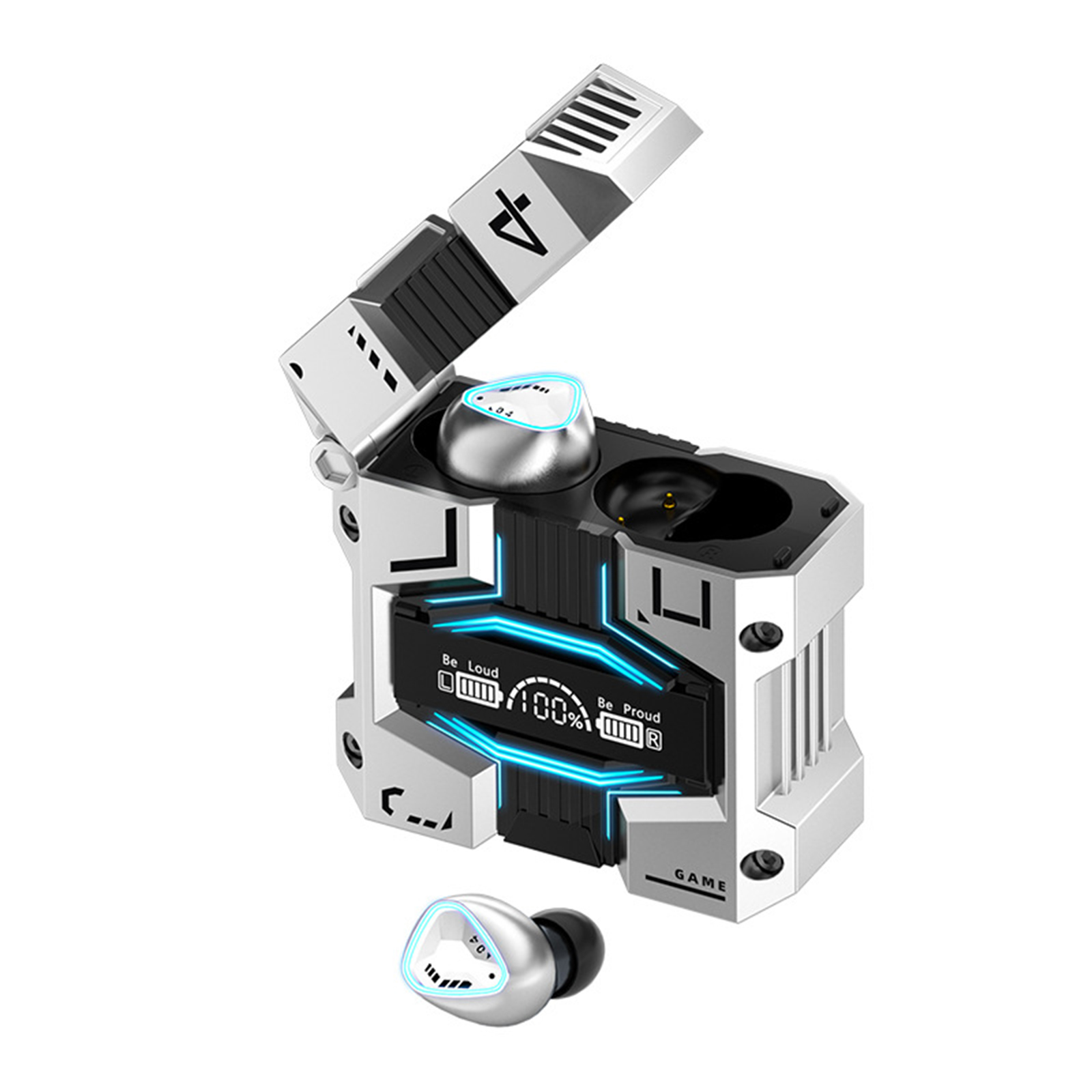 M45 Wireless Earbuds With Mechanical Style Charging Case Headphones Low Latency Earphones For Sports Working Office Running silver